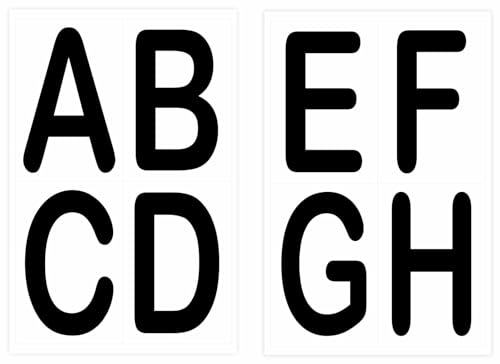 Buchstaben Aufkleber, Selbstklebend, Vinyl, für Schließfächer, Hotelzimmer, Büro, (weißer Hintergrund, schwarze Buchstaben, 90 x 130 mm) von GOYAPRINT