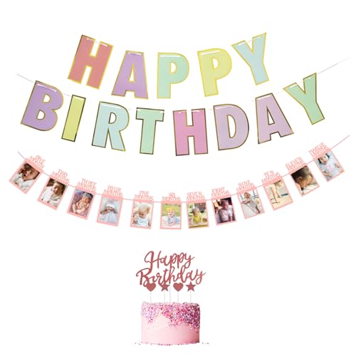GOZINA 1. Geburtstag Dekorationen, ein Happy Birthday Banner, ein 1. Geburtstag Foto Banner und ein Kuchen Topper für 1. Geburtstag Dekorationen für Mädchen GOZINA 1. Geburtstag Dekorationen, ein Happy Birthday Banner, ein 1. Geburtstag Foto Banner und ein Kuchen Topper für 1. Geburtstag Dekorationen für Mädchen von GOZINA