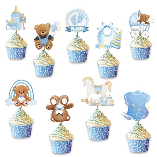 GOZINA 27 Stück Babyparty Deko Junge, Bottle Bear Pferd Footprints Onesie-Lätzchen Gender Reveal Party Deko, Babyparty Taufe Deko, Blaue Baby Shower Deko, Oh Baby Cake Topper GOZINA 27 Stück Babyparty Deko Junge, Bottle Bear Pferd Footprints Onesie-Lätzchen Gender Reveal Party Deko, Babyparty Taufe Deko, Blaue Baby Shower Deko, Oh Baby Cake Topper von GOZINA