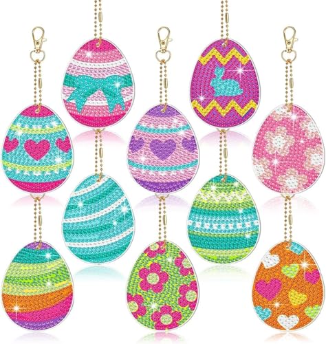 GOZINA Diamond Painting Ostern, 12 Stück 5D Diamond Painting Set Ostern, DIY Doppelseitige Ostern Diamond Painting für Kinder, Diamond Paint Ostern Anhänger für Osterdeko und Geschenk (Ostereier) von GOZINA