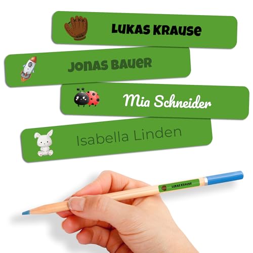 Namensaufkleber Kinder für Schule & Kita 80 Stk. Personalisierte Aufkleber für Kleidung & Spielzeug, Spülmaschinenfest, für Tassen, Trinkflaschen alle Schulsachen, Wasserfest 55x8 mm Grün von GP TONER