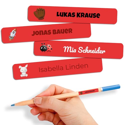Namensaufkleber Kinder für Schule & Kita 80 Stk. Personalisierte Aufkleber für Kleidung & Spielzeug, Spülmaschinenfest, für Tassen, Trinkflaschen alle Schulsachen, Wasserfest 55x8 mm Rot Namensaufkleber Kinder für Schule & Kita 80 Stk. Personalisierte Aufkleber für Kleidung & Spielzeug, Spülmaschinenfest, für Tassen, Trinkflaschen alle Schulsachen, Wasserfest 55x8 mm Rot von GP TONER