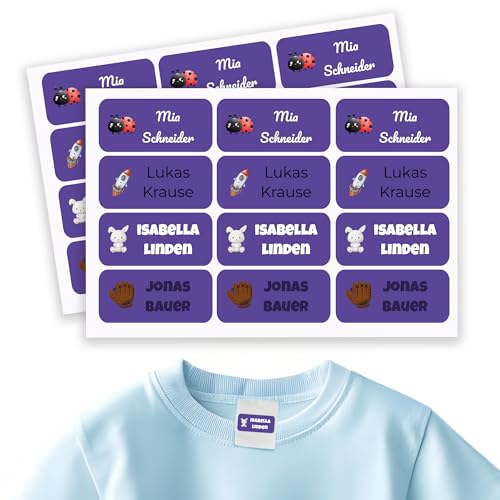 Namensaufkleber Kinder für Schule & Kita 90 Stk. Personalisierte Aufkleber für Kleidung & Spielzeug, Spülmaschinenfest, für Tassen, Trinkflaschen alle Schulsachen, Wasserfest 30x13 mm Dunkelviolett von GP TONER