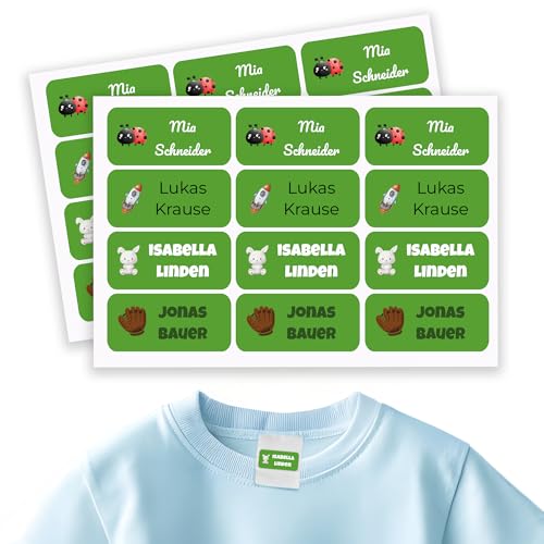 Namensaufkleber Kinder für Schule & Kita 90 Stk. Personalisierte Aufkleber für Kleidung & Spielzeug, Spülmaschinenfest, für Tassen, Trinkflaschen alle Schulsachen, Wasserfest 30x13 mm Grün von GP TONER