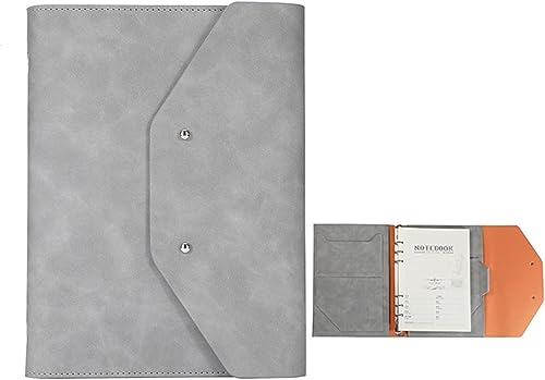 GPDKMNJR, A5 6 Ringbuch Business-Ordner for Interview-Konferenz und Präsentation Notebook Pocket Organizer(Light Gray) von GPDKMNJR