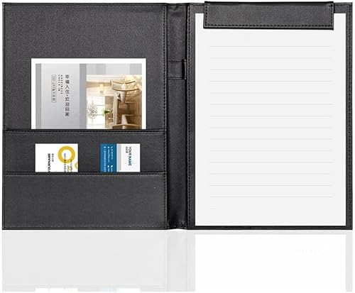 GPDKMNJR, PU Leder Klemmbrett Büro Klemmbrett A4 Faltbare Datei Clip Pad Visitenkarte Konferenz Pad Mit Stift Halter(Svart) von GPDKMNJR