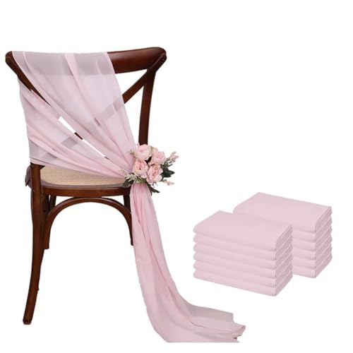 GPDNBIEU, 12 Stück 17 x 275 cm rosa Chiffon-Stuhlschärpen, 12er-Set Stuhlschärpe, Hochzeitsstuhlhussen, Band, Hochzeit, Party, Gang, Stuhldekoration(Light Pink) von GPDNBIEU