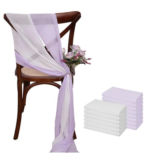 GPDNBIEU, 12 Stück 17 x 275 cm rosa Chiffon-Stuhlschärpen, 12er-Set Stuhlschärpe, Hochzeitsstuhlhussen, Band, Hochzeit, Party, Gang, Stuhldekoration(White Purple) von GPDNBIEU