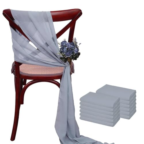 GPDNBIEU, 12 Stück 17 x 275 cm rosa Chiffon Stuhlschärpen Stuhlschärpe Hochzeit Stuhlhussen Band Hochzeit Party Gang Stuhl Dekor(Gray Blue) von GPDNBIEU
