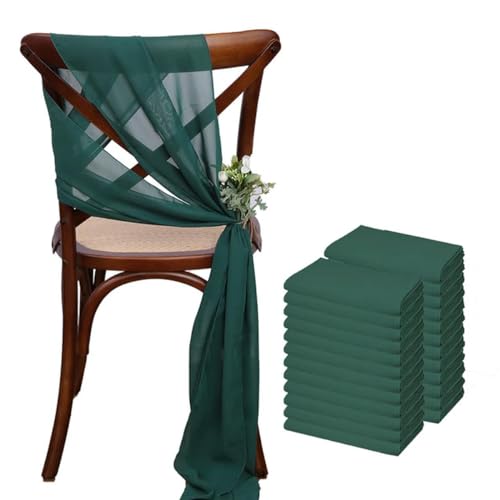 GPDNBIEU, 24 Stück 17 x 275 cm Chiffon-Stuhlschärpen, 12 Sets weiße Stuhlschärpen, Hochzeits-Stuhlschärpen, Band, Hochzeit, Party, Gang, Stuhl-Dekoration(Dark Green) von GPDNBIEU