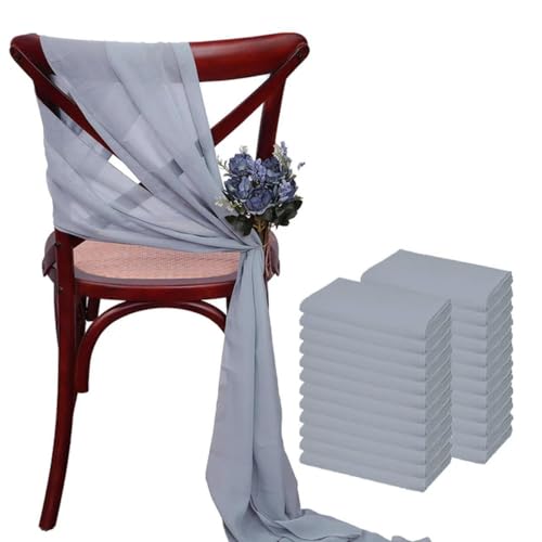 GPDNBIEU, 24 Stück 17 x 275 cm Chiffon-Stuhlschärpen, 12 Sets weiße Stuhlschärpen, Hochzeits-Stuhlschärpen, Band, Hochzeit, Party, Gang, Stuhl-Dekoration(Gray Blue) von GPDNBIEU