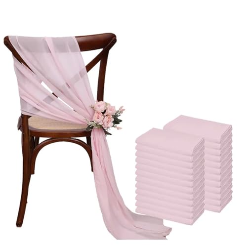 GPDNBIEU, 24 Stück 17 x 275 cm Chiffon-Stuhlschärpen, 12 Sets weiße Stuhlschärpen, Hochzeits-Stuhlschärpen, Band, Hochzeit, Party, Gang, Stuhl-Dekoration(Light Pink) von GPDNBIEU