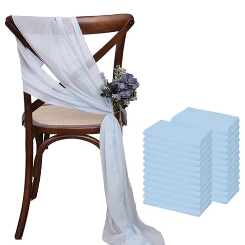 GPDNBIEU, 24 Stück 17 x 275 cm Chiffon-Stuhlschärpen, 12 Sets weiße Stuhlschärpen, Hochzeits-Stuhlschärpen, Band, Hochzeit, Party, Gang, Stuhl-Dekoration(Sky Blue) von GPDNBIEU