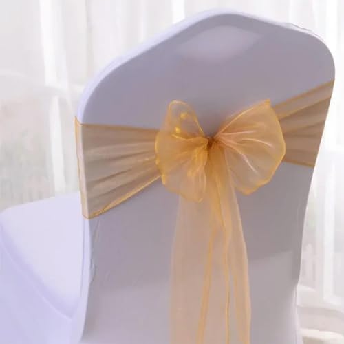 GPDNBIEU, 25 Stück 17 x 275 cm Chiffon-Stuhlschärpen, Stuhlschärpe, Hochzeitsstuhlhussen, Band, Hochzeit, Party, Gang, Stuhldekoration, Hochzeitsdekoration(Gold) von GPDNBIEU