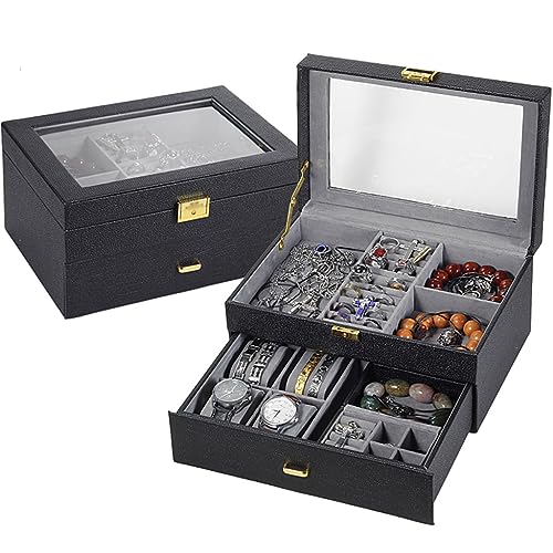 GPDNBIEU, Schmuckschatulle, multifunktionale Aufbewahrungsbox, große Schublade, Schmuck-Organizer-Box, Schmuckhalter-Etui for Uhren, Sonnenbrillen, Ringe, Halsketten, Damen und Mädchen(A) von GPDNBIEU