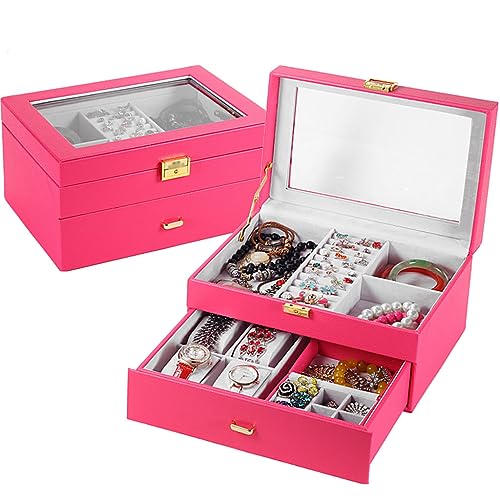 GPDNBIEU, Schmuckschatulle, multifunktionale Aufbewahrungsbox, große Schublade, Schmuck-Organizer-Box, Schmuckhalter-Etui for Uhren, Sonnenbrillen, Ringe, Halsketten, Damen und Mädchen(B) von GPDNBIEU