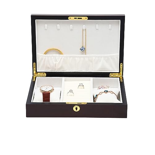 GPDNBIEU, Schmuckschatulle aus Holz, Schmuck-Organizer, Schmucketui mit Schloss, Schmuckhalter for Ringe, Ohrringe, Handschmuck, Damen und Mädchen(A) von GPDNBIEU