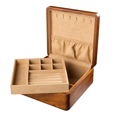 GPDNBIEU, Schmuckschatulle aus Teakholz, quadratische Aufbewahrungsbox, Schmuck-Aufbewahrungsbox for Ohrringe, Armreifen, Armbänder, Halsketten, Ringe, Aufbewahrung for Damen und Mädchen(A) von GPDNBIEU