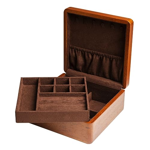 GPDNBIEU, Schmuckschatulle aus Teakholz, quadratische Aufbewahrungsbox, Schmuck-Aufbewahrungsbox for Ohrringe, Armreifen, Armbänder, Halsketten, Ringe, Aufbewahrung for Damen und Mädchen(B) von GPDNBIEU