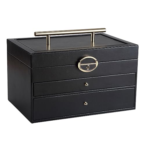 GPDNBIEU, Schmuckschatulle mit Schubladen, Schmuckschatullen, integrierter Spiegel, Schmuckaufbewahrung, Präsentationsaufbewahrung for Halskette, Ohrringe, Armbänder, Ringe, Damen und Mädchen(D) von GPDNBIEU