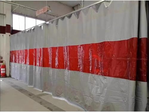 GPECTIFO Silikonbeschichtete Decke mit roten Sichtfeldern, feuerhemmende Abschirmmatte für industrielle Trennwände in Maschinenräumen, Werkstätten, Schneidemaschinen (9 x 2,5 m) von GPECTIFO
