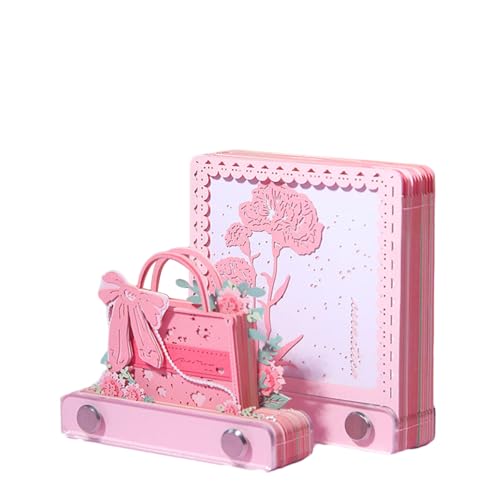 3D-Pos-Notizblöcke, 76 Stück, 76 Blatt, niedliche Cartoon-Notizblöcke, interessante Haftnotizen, Seitenmarkierungen mit Flaggen für Zuhause, Schule und Büro, 9 x 8 x 2,5 cm, Rosa von GPENGHJ