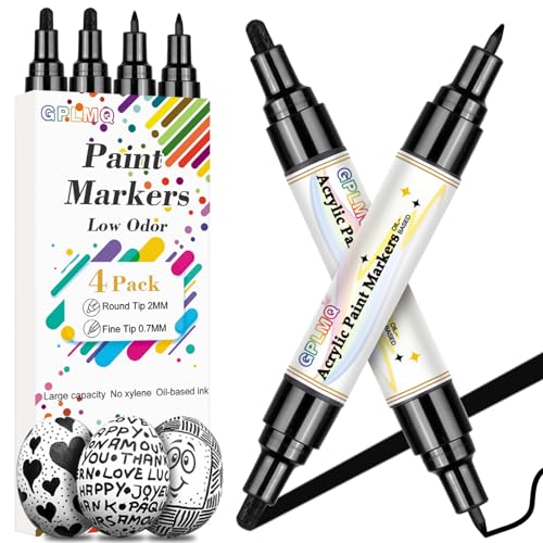 GPLMQ Acrylstifte für Steine Wasserfest mit Doppelspitze, 4 Schwarz Acrylic Paint Marker Stifte für Holz, Stein, Steinmalerei, Holz, Glas, Basteln, Keramik, Leinwand, Kunstbedarf Basteln GPLMQ Acrylstifte für Steine Wasserfest mit Doppelspitze, 4 Schwarz Acrylic Paint Marker Stifte für Holz, Stein, Steinmalerei, Holz, Glas, Basteln, Keramik, Leinwand, Kunstbedarf Basteln von GPLMQ