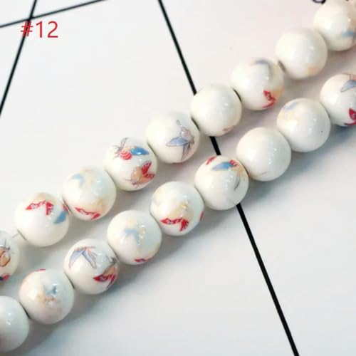20 Stück 8 mm 10 mm handgefertigte runde Keramikperlen Blumendesign Porzellan lose Perlen für Schmuck Halskette Armband DIY Perlen-12–8 mm 20 Stück von GPRTPL