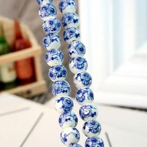 20 Stück 8 mm 10 mm handgefertigte runde Keramikperlen Blumendesign Porzellan lose Perlen für Schmuck Halskette Armband DIY Perlen-Blaue Pflaume 16–8 mm 20 Stück von GPRTPL