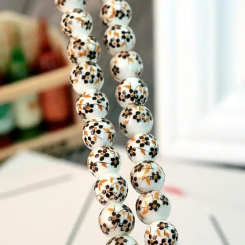 20 Stück 8 mm 10 mm handgefertigte runde Keramikperlen Blumendesign Porzellan lose Perlen für Schmuck Halskette Armband DIY Perlen-Braune Blume 01-8 mm 20 Stück von GPRTPL