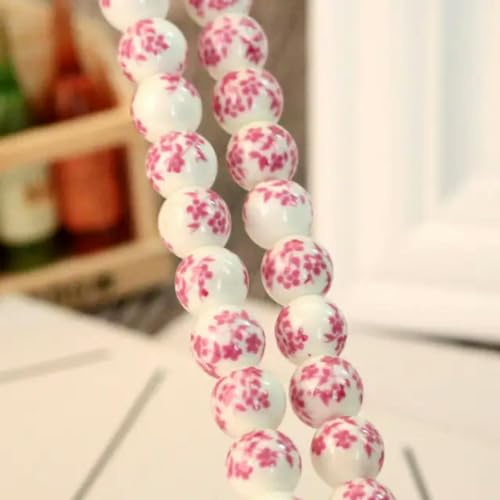 20 Stück 8 mm 10 mm handgefertigte runde Keramikperlen Blumendesign Porzellan lose Perlen für Schmuck Halskette Armband DIY Perlen-Rosa Blume 08–10 mm 20 Stück von GPRTPL