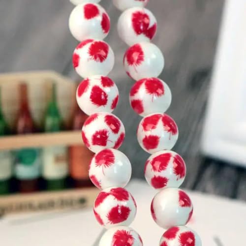 20 Stück 8 mm 10 mm handgefertigte runde Keramikperlen Blumendesign Porzellan lose Perlen für Schmuck Halskette Armband DIY Perlen-Rote Feder 10–10 mm 20 Stück von GPRTPL