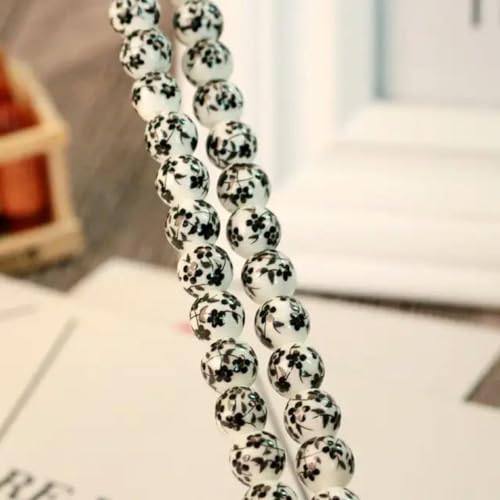 20 Stück 8 mm 10 mm handgefertigte runde Keramikperlen Blumendesign Porzellan lose Perlen für Schmuck Halskette Armband DIY Perlen-Schwarze Blume 05-8 mm 20 Stück von GPRTPL