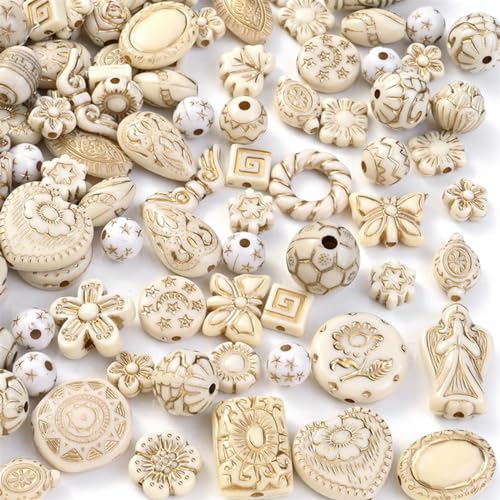 8–20 mm Acryl-Gold-Zeichnung, Herz-Blumen-Anhänger für Halsketten, Armbänder, DIY-Schmuckherstellung, Cremefarbe, 30 g von GPRTPL