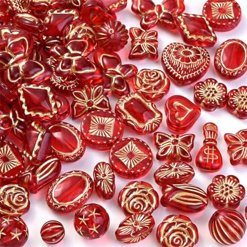 8–20 mm Acryl-Gold-Zeichnung, Herz-Blumen-Anhänger für Halsketten, Armbänder, DIY-Schmuckherstellung, rot, 30 g von GPRTPL