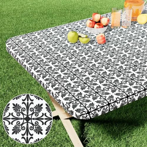 Vinyl-Tischdecke, elastische Tischdecke, wasserdichte Plastik-Tischdecken, Klapptische, Picknick, Camping, Outdoor, Schwarz (76 x 183 cm) von GPRTPL