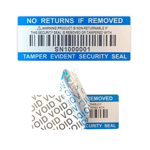Barcode-Sicherheitsetiketten Dumb Silber PET Garantie Void Aufkleber mit Seriennummer wasserdichte Manipulationssichere Siegel Etikett (5x2cm,120pcs) (Blue) von GQYHLABO