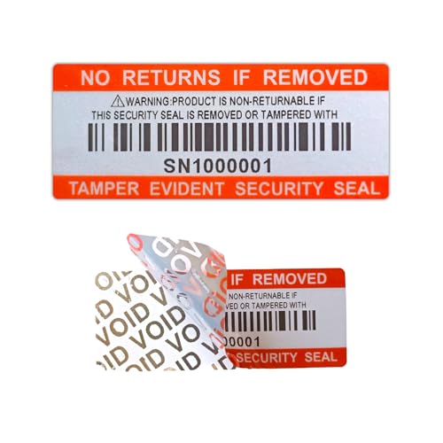 Barcode-Sicherheitsetiketten Dumb Silber PET Garantie Void Aufkleber mit Seriennummer wasserdichte Manipulationssichere Siegel Etikett (5x2cm，120pcs) (Red) von GQYHLABO