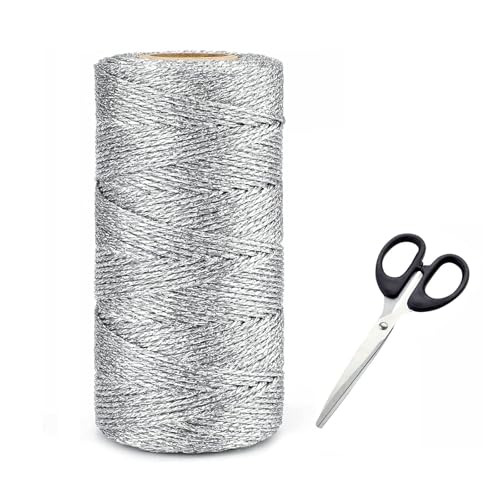 100M Silber Metallic Kordel, 1.5MM Nicht Elastisch Kordelband Schnur, Silber Schnur DIY Bastelschnur mit Schere für Basteln, Geschenkverpackung, Hochzeit, Weihnachts Dekoration 100M Silber Metallic Kordel, 1.5MM Nicht Elastisch Kordelband Schnur, Silber Schnur DIY Bastelschnur mit Schere für Basteln, Geschenkverpackung, Hochzeit, Weihnachts Dekoration von GQunit