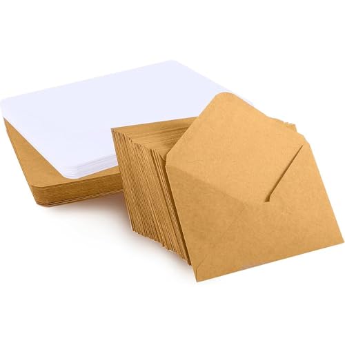50 Set Vintage Kraftpapier Briefumschläge Blanko Falt Karten mit Umschläge & Weiß Einlege Kuvert Doppelkarten für Grußkarten, Einladung, Geburtstagskarten, Dankeskarten von GQunit