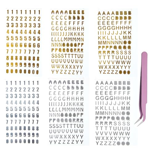 6 Blätter Buchstaben Aufkleber Klebebuchstaben Gold Silber Selbstklebende Buchstaben Vinyl Sticker mit Pinzette für Adressnummer DIY Scrapbooking von GQunit
