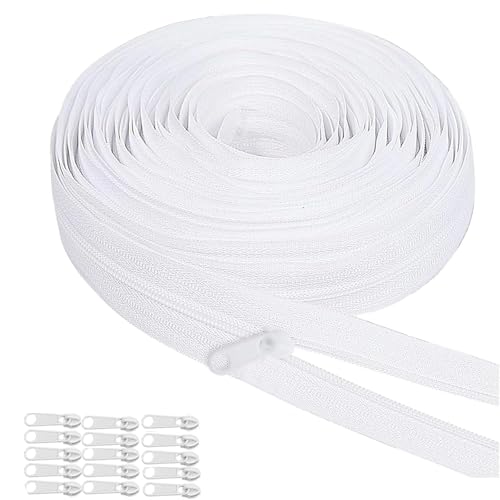 Endlosreißverschluss mit Zipper,10m Weißer Nylon Reißverschluss, 5 Nummer, 20 Reißverschlusszüge, Ideal für Bettwäsche, Kleidung und Taschen Endlosreißverschluss mit Zipper,10m Weißer Nylon Reißverschluss, 5 Nummer, 20 Reißverschlusszüge, Ideal für Bettwäsche, Kleidung und Taschen von GQunit