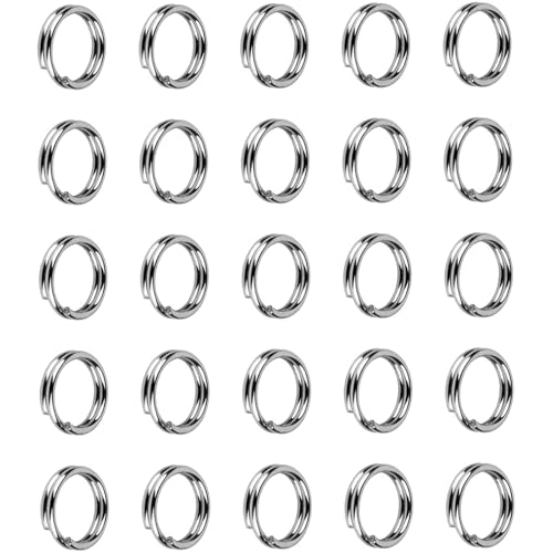 Flache Schlüsselringe, 10 mm, Metall, Edelstahl, flach, geteilt, rund, Schlüsselanhänger, Schlüsselanhänger, für Schlüsselanhänger, Autoschlüssel, Hundemarke, Handwerk, flache Spaltringe, 25 Stück von GQunit