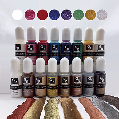 Metallic alcohol ink set -16 Metal colors alcohol based ink for resin art, fluid art,resin painting,coaster, Petri Dish，alcohol inks paint for Yupo,tumbler. von GR DZPLUS