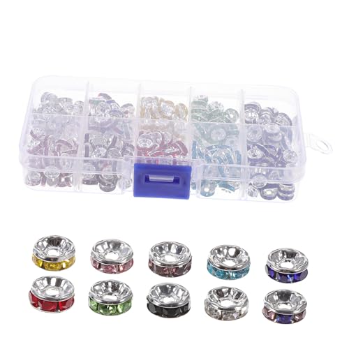 GRADENEVE 1 Schachtel Bunte Spacer Beads mit Strassbesatz Langlebige Lose Schmuckperlen für DIY Armbänder Halsketten Dekorative Trennperlen für Kreative Schmuckherstellung von GRADENEVE