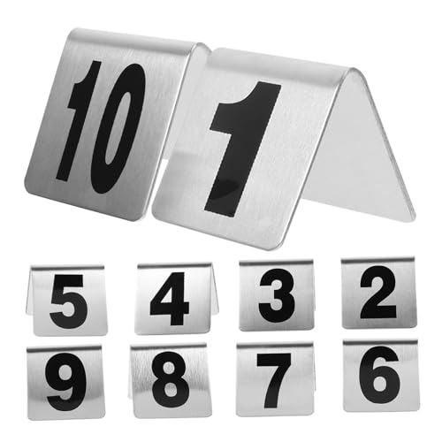 GRADENEVE 10 Stück Tischnummernzelte, Edelstahl Tischnummern, Metall Tischnummern, Tischnummernschilder, Hochzeitstisch, Metall, Doppelseitige Tischnummern von GRADENEVE