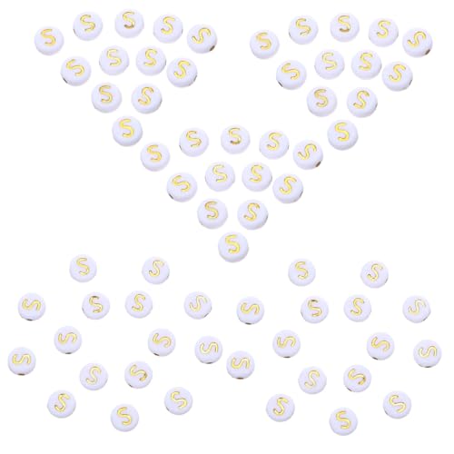 GRADENEVE 100 Stück Weiße Flache Runde Acryl Perlen mit Goldenen Buchstaben Alphabet Spreizer für DIY Schmuckherstellung Armbänder Halsketten Schlüsselanhänger von GRADENEVE