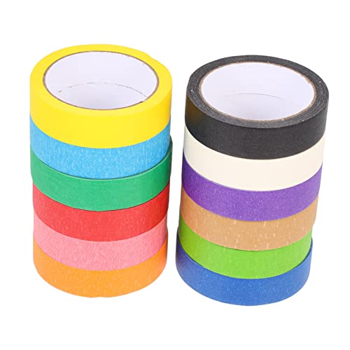 GRADENEVE 12 Rollen Buntes Kreppband Masking Tape Selbstklebend Abdeckband Für Maler DIY Künstler Bastelband Rückstandsfrei Entfernbares Klebeband Farbige Dekoration von GRADENEVE