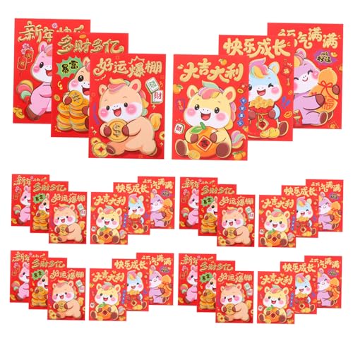 GRADENEVE 120 Stück Rote Chinesische Umschläge mit Cartoon pferd Dickes Papier Traditionelle Glücksgeldtaschen für Frühlingsfest Chinesisches Sternzeichen jahr Des Pferdes Festliche von GRADENEVE