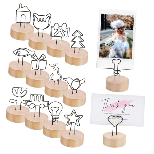 GRADENEVE 13Stücke Teiliges Holz Tischkartenhalter mit Clips Stabiler Fotohalter für Hochzeitsdekoration Memo Clips für Notizen Erinnerungen und Langlebig von GRADENEVE